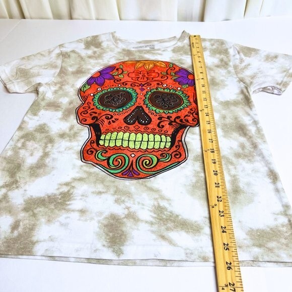 White Tie Dye T-Shirt, Day of the Dead Skull Tee Shirt Medium - Picture 8 of 8